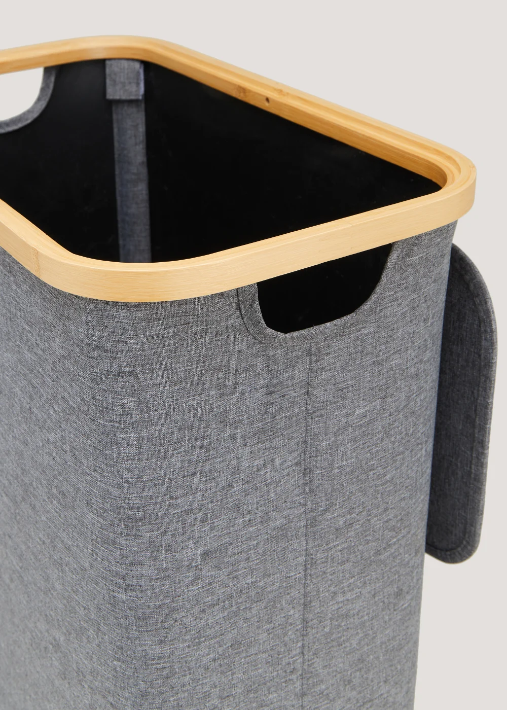 Grey Bamboo Rim Slim Laundry Basket (50cm x 45cm x 26cm) Image 2