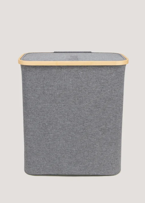 Grey Bamboo Rim Slim Laundry Basket (50cm x 45cm x 26cm) Image 1