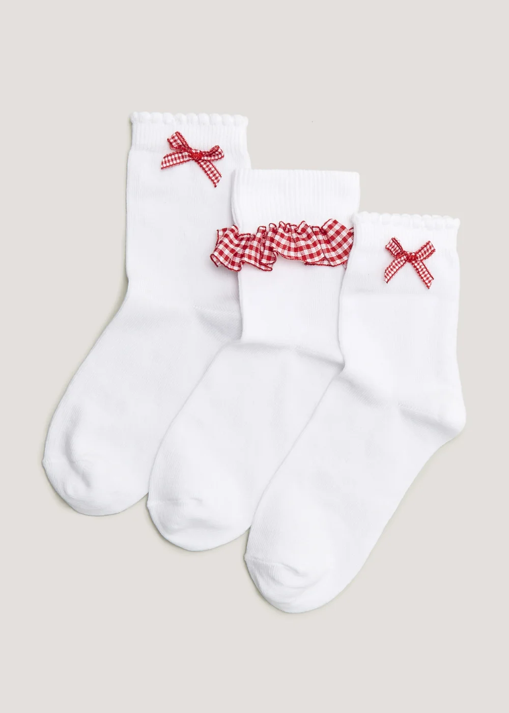 Girls 3 Pack Red Gingham School Socks (Younger 6-Older 5.5) - 4-5.5 Image 1