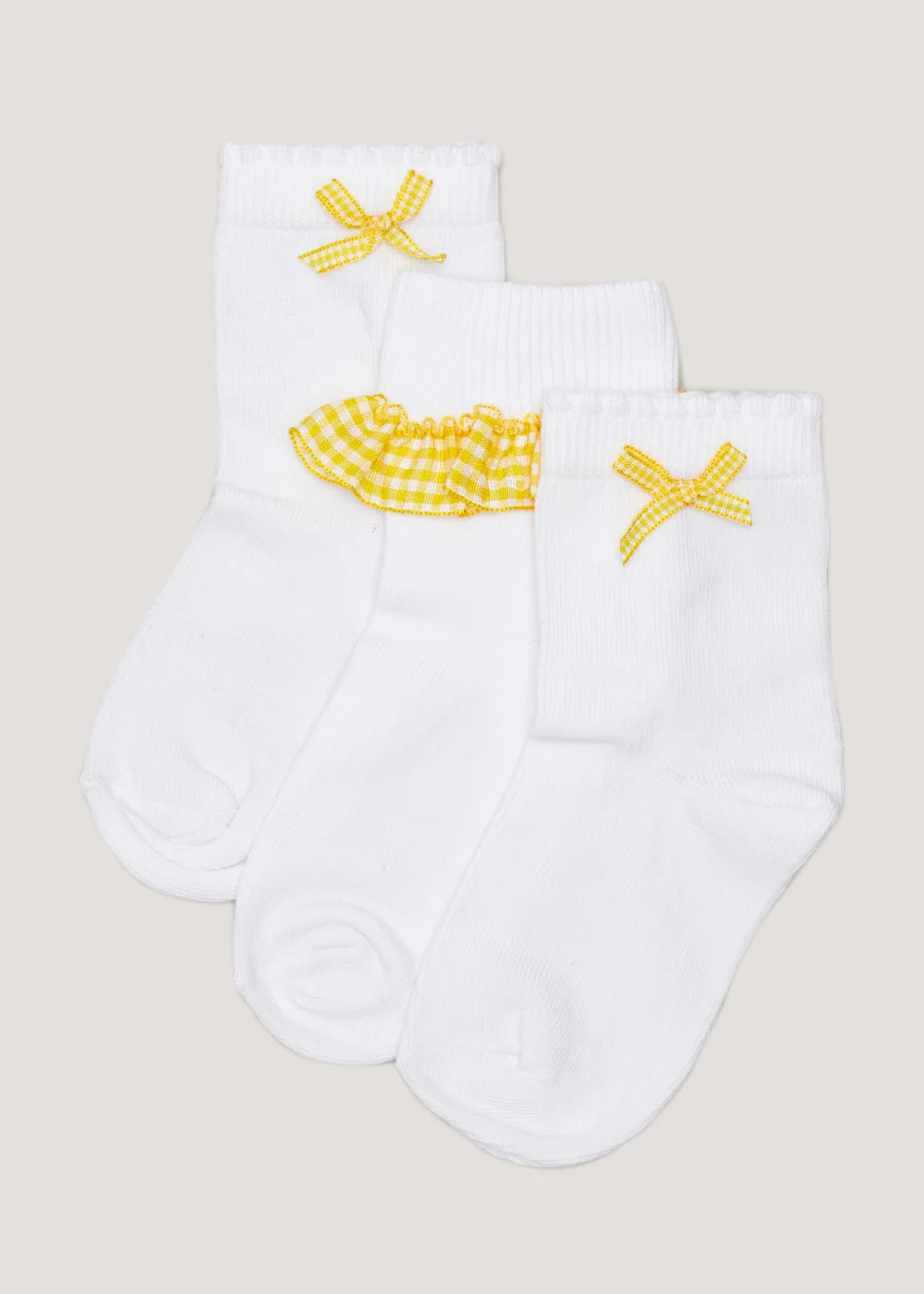 Girls 3 Pack Yellow Gingham School Socks (Younger 6-Older 5.5) - 4-5.5 Image 1