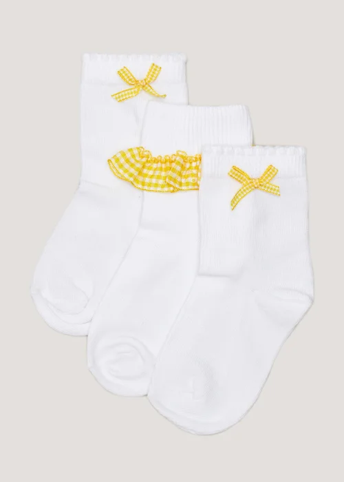 Girls 3 Pack Yellow Gingham School Socks (Younger 6-Older 5.5) - 4-5.5 Image 1