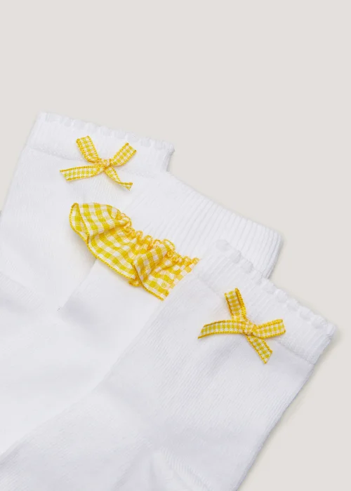 Girls 3 Pack Yellow Gingham School Socks (Younger 6-Older 5.5) - 4-5.5 Image 2
