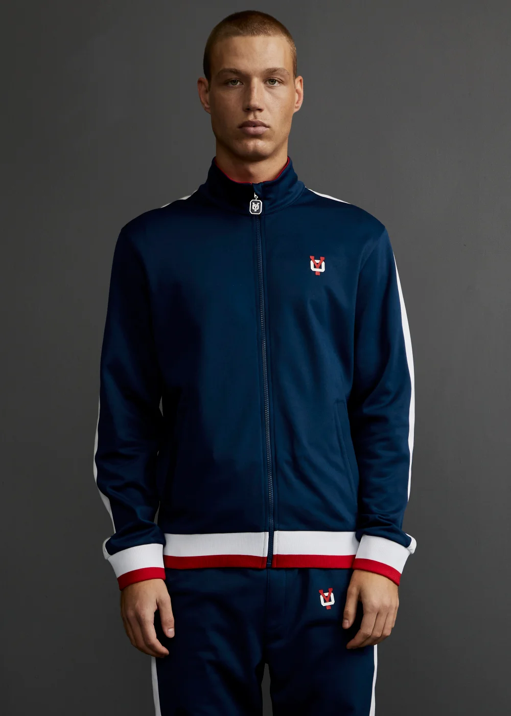 Y.O. Navy Side Stripe Zip Up Tracksuit Top - XS Image 1