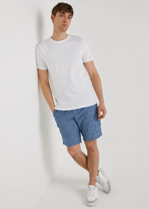 Blue Linen Blend Cargo Shorts - S Image 2