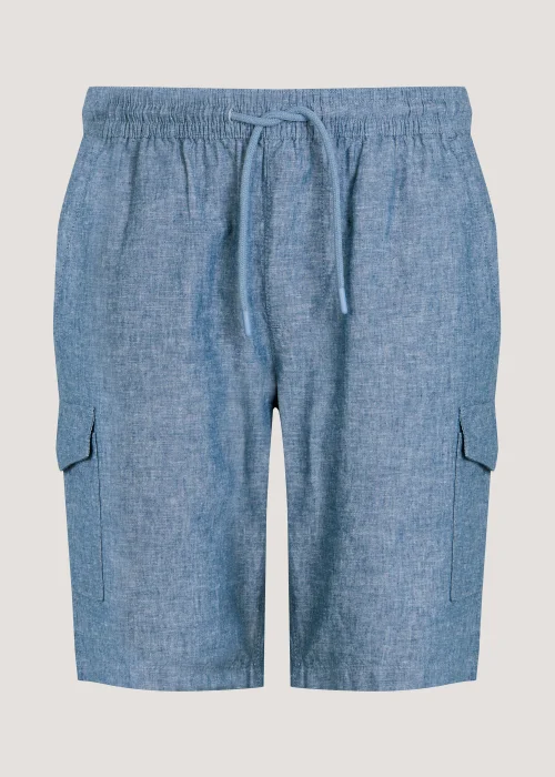 Blue Linen Blend Cargo Shorts - S Image 5