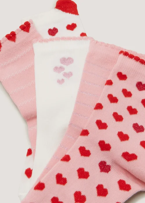 Girls 5 Pack Pink Heart Ankle Socks (Younger 6-Older 5.5) - Sizes 6 - 8.5 Image 2