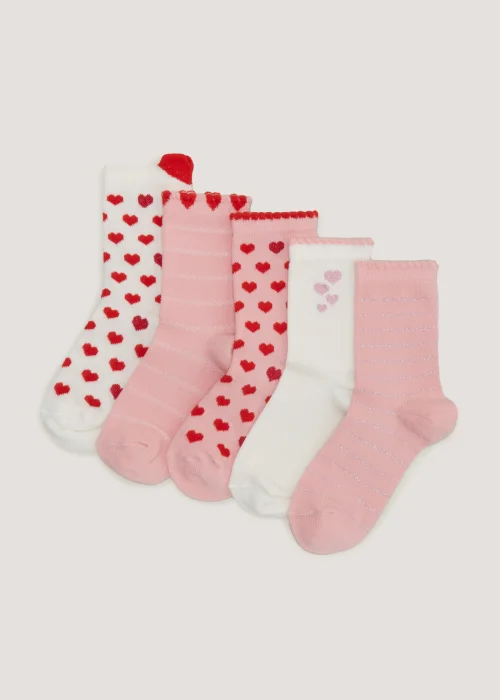 Girls 5 Pack Pink Heart Ankle Socks (Younger 6-Older 5.5) - Sizes 6 - 8.5 Image 1