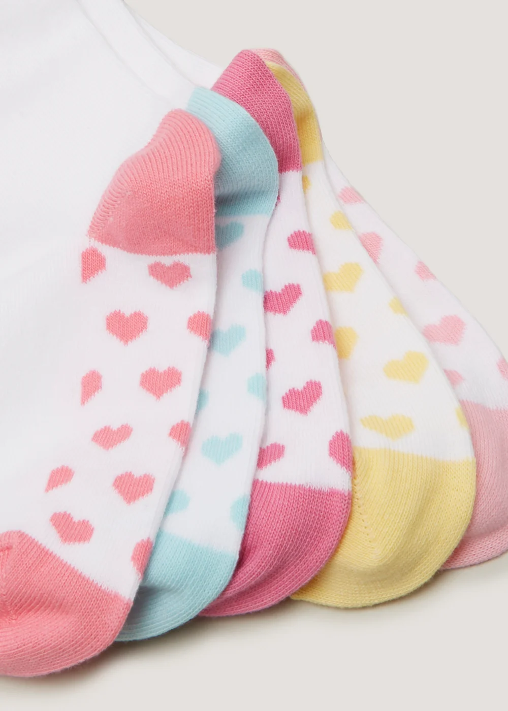 Girls 5 Pack White Heart Ankle Socks (Younger 6-Older 5.5) - Sizes 6 - 8.5 Image 2