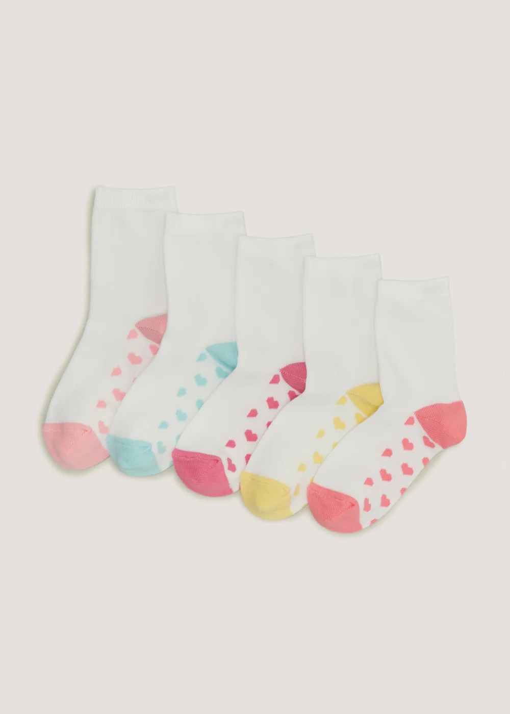 Girls 5 Pack White Heart Ankle Socks (Younger 6-Older 5.5) - Sizes 6 - 8.5 Image 1