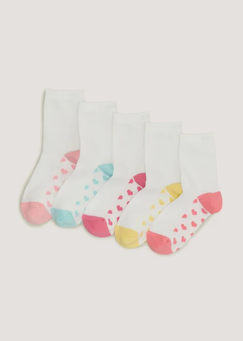 Girls 5 Pack White Heart Ankle Socks (Younger 6-Older 5.5) - Sizes 6 - 8.5 Image 1