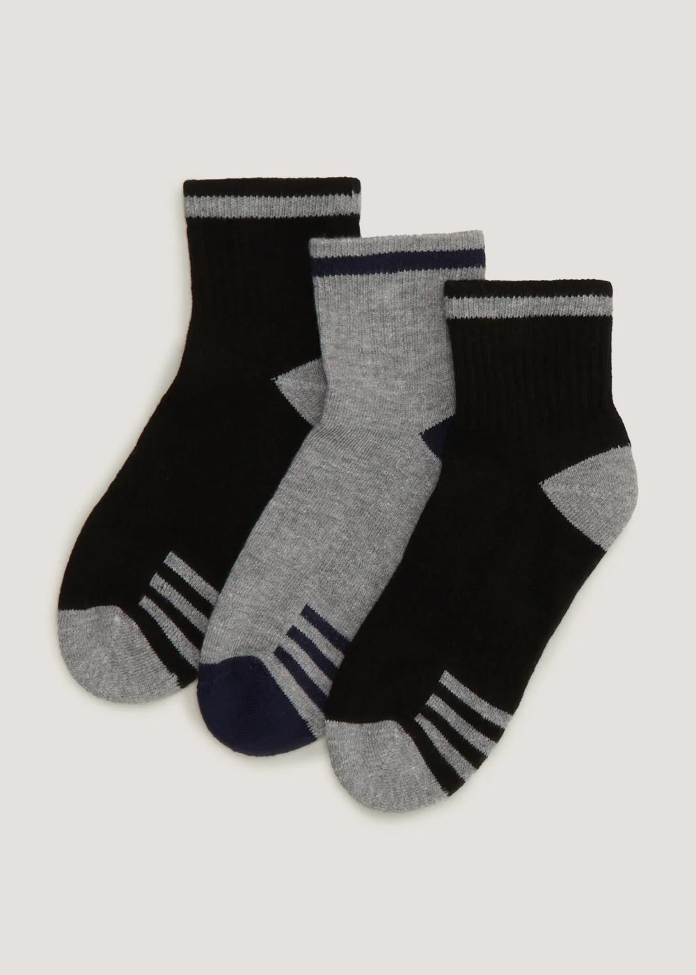 Kids 3 Pack Black & Grey Sports Socks (Younger 6-Older 6.5) - 4-6.5 Image 1