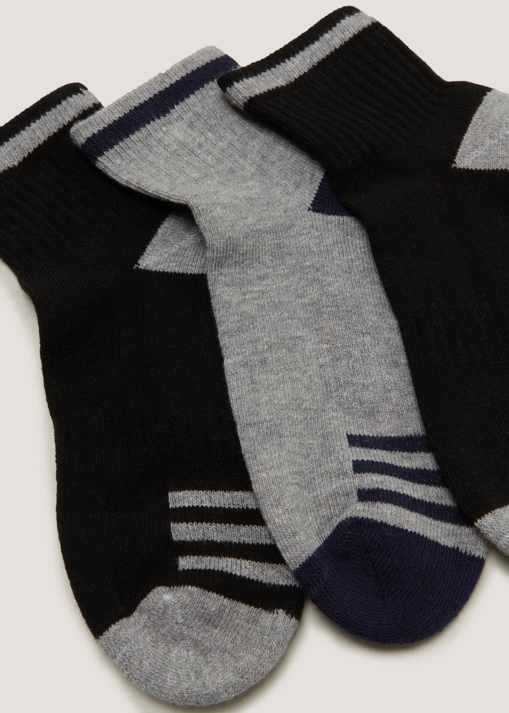 Kids 3 Pack Black & Grey Sports Socks (Younger 6-Older 6.5) - 4-6.5 Image 2