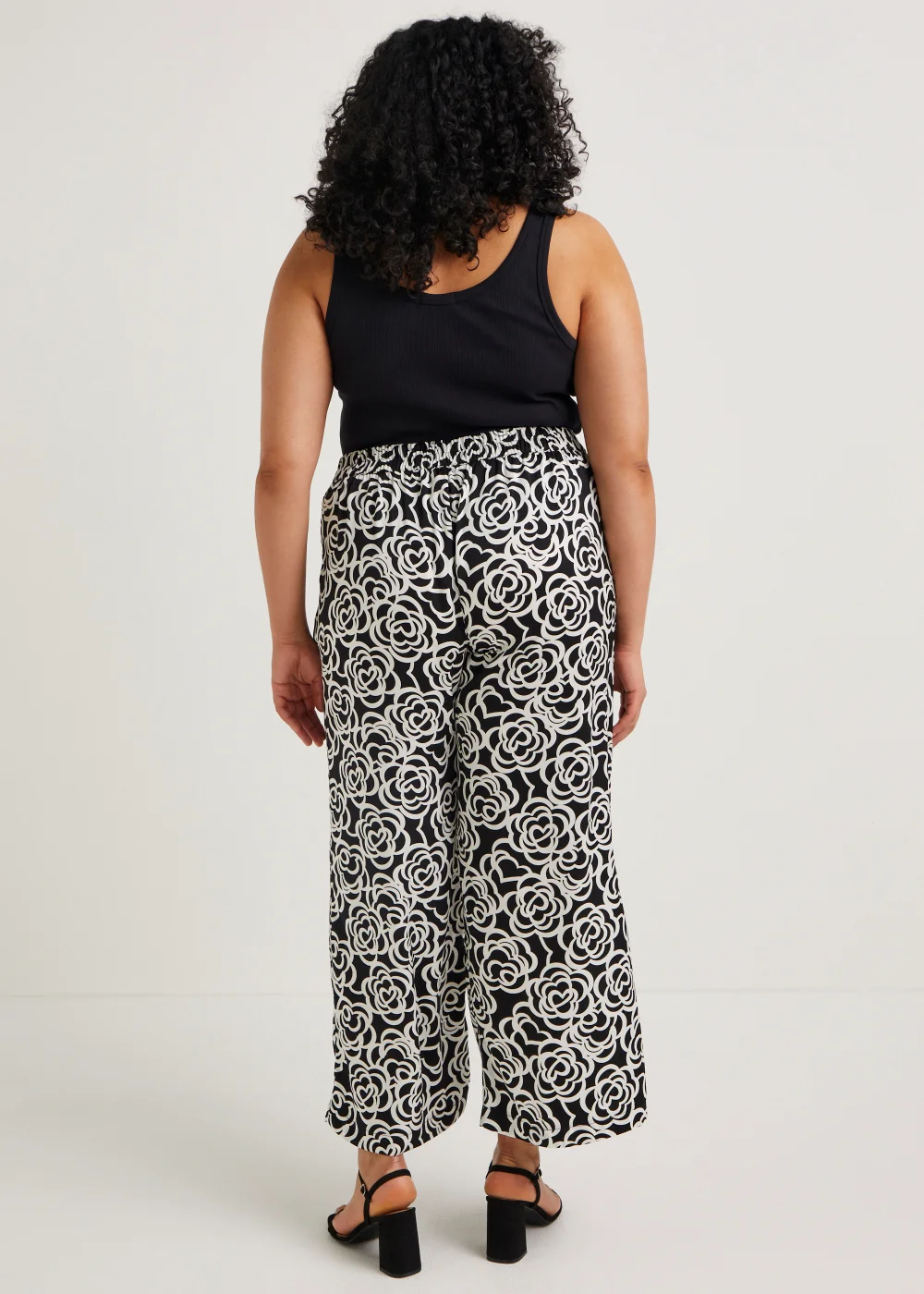 Papaya Curve Monochrome Floral Wide Leg Satin Trousers - 18 Image 2