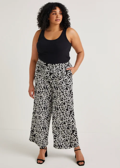 Papaya Curve Monochrome Floral Wide Leg Satin Trousers - 18 Image 1
