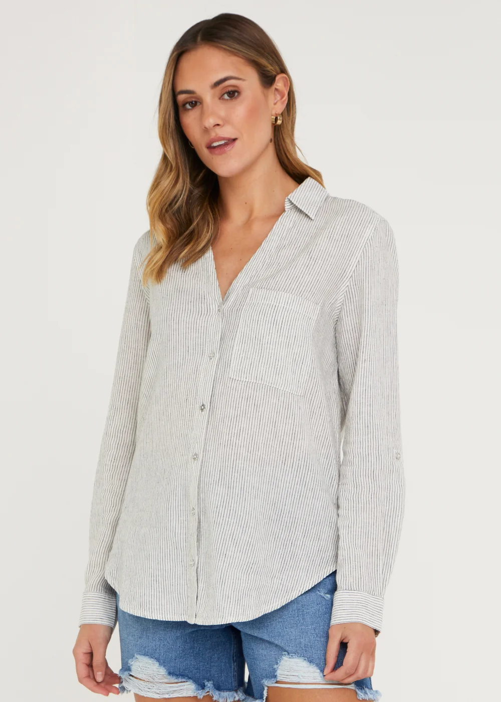 Stone Stripe Linen Blend Shirt - 8 Image 1