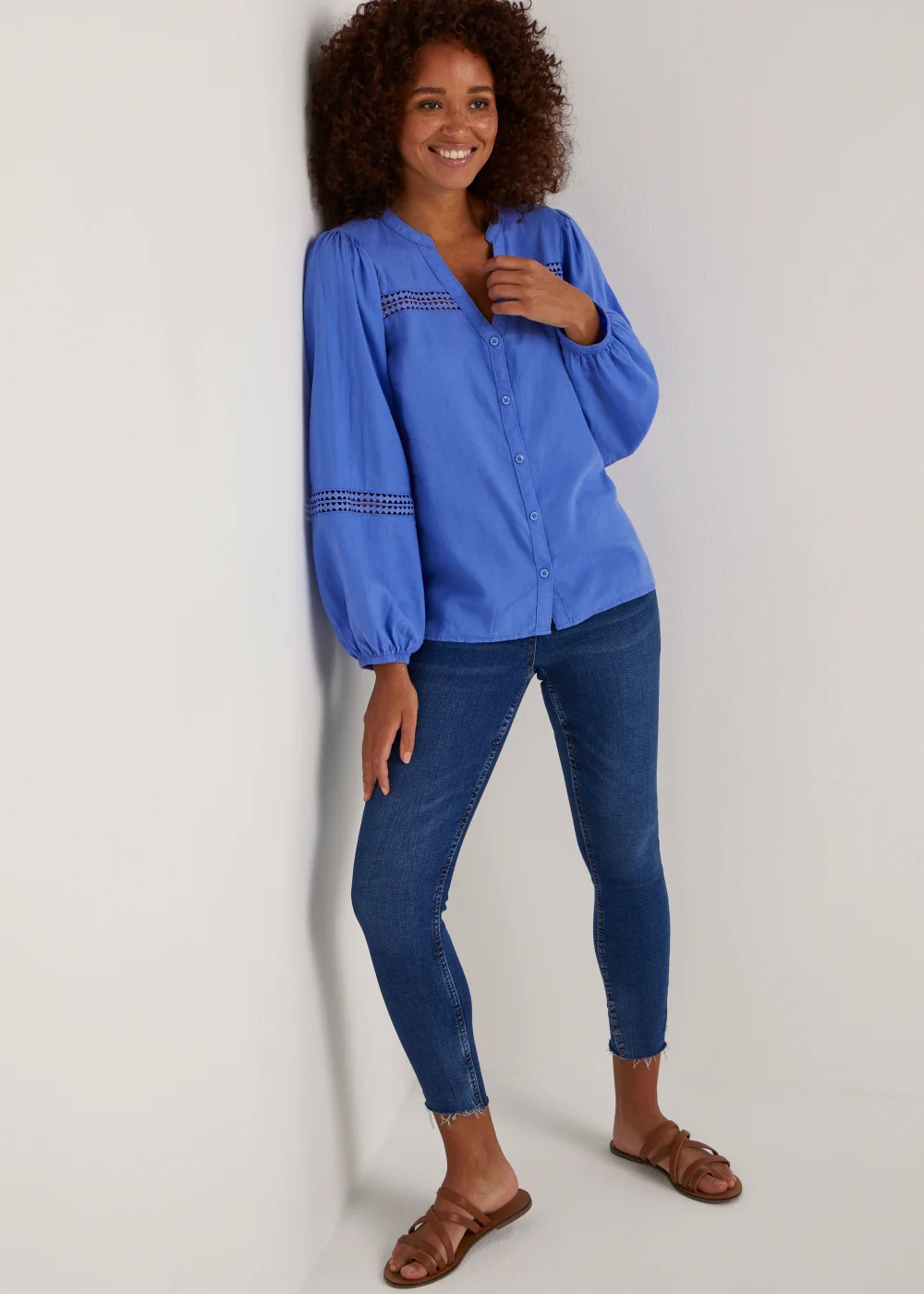 Blue Linen Blend Blouse - 8 Image 3