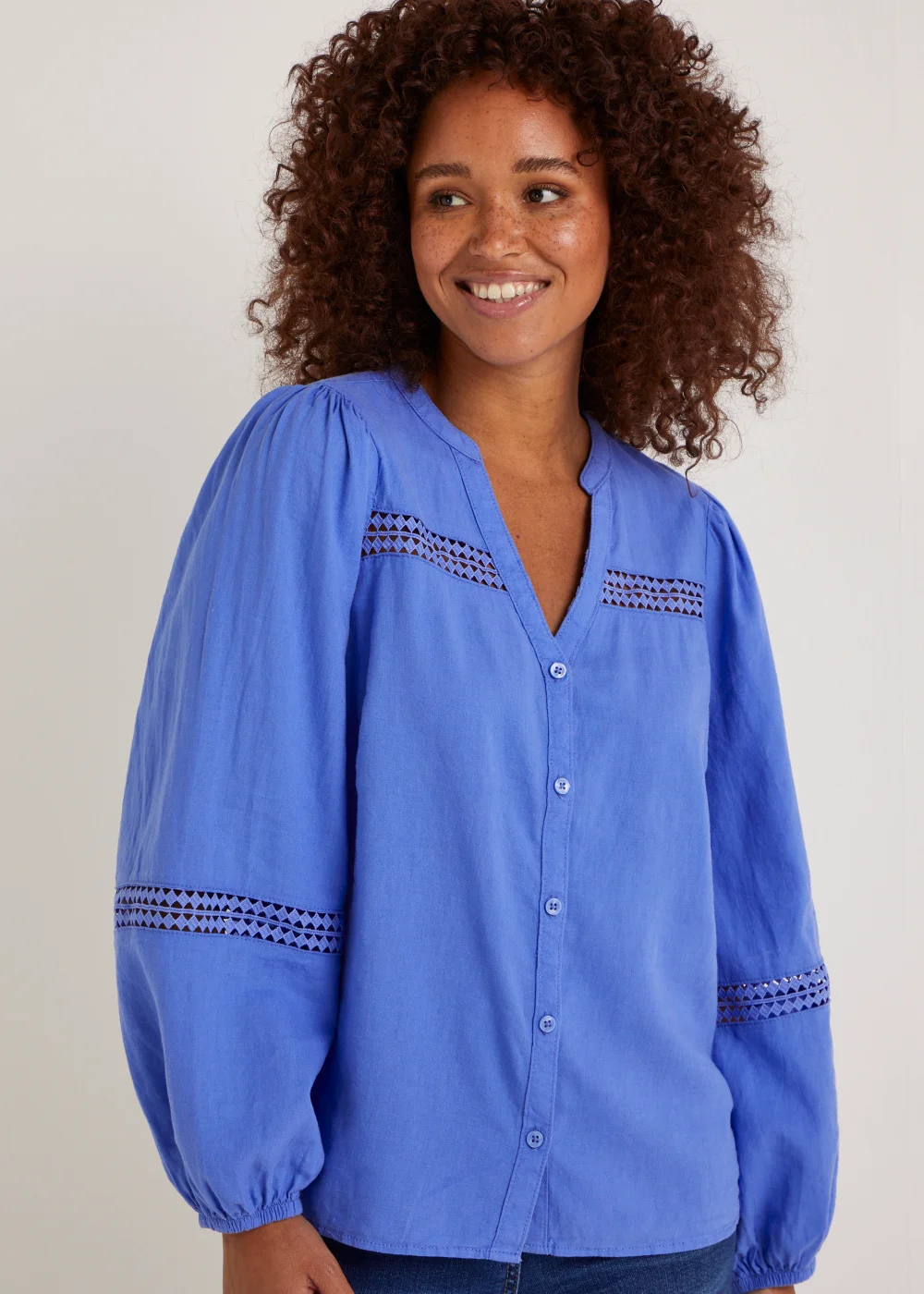 Blue Linen Blend Blouse - 8 Image 1