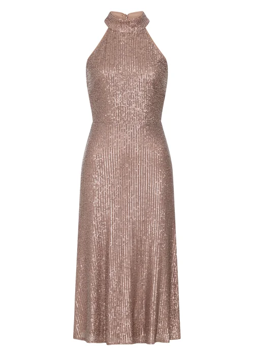 Little Mistress Gold Sequin Halter Neck Dress - 6 Image 2