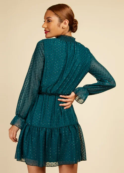 Little Mistress Green Metallic Dobby Chiffon Mini Dress - 10 Image 4