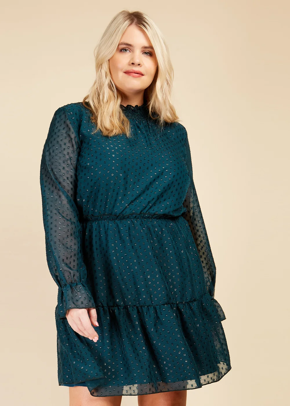 Little Mistress Green Metallic Dobby Chiffon Mini Dress - 10 Image 3