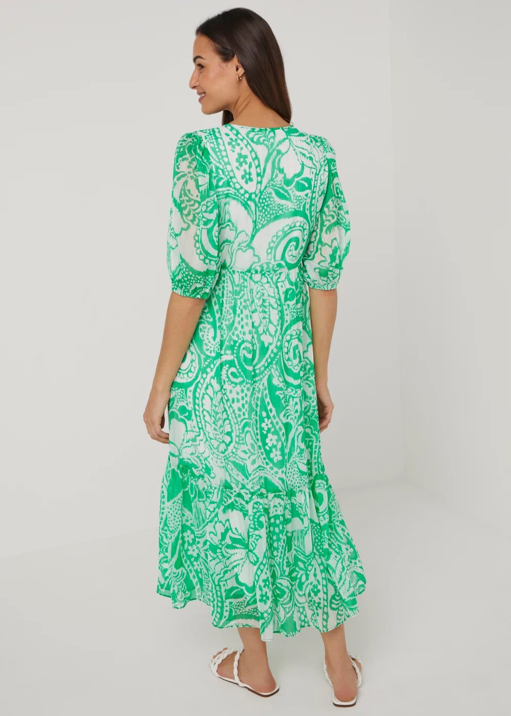 Green Paisley Chiffon Midi Dress - 8 Image 2