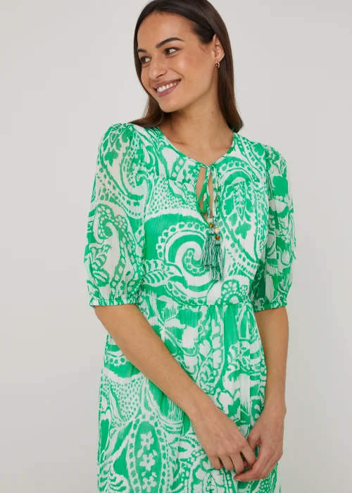 Green Paisley Chiffon Midi Dress - 8 Image 5