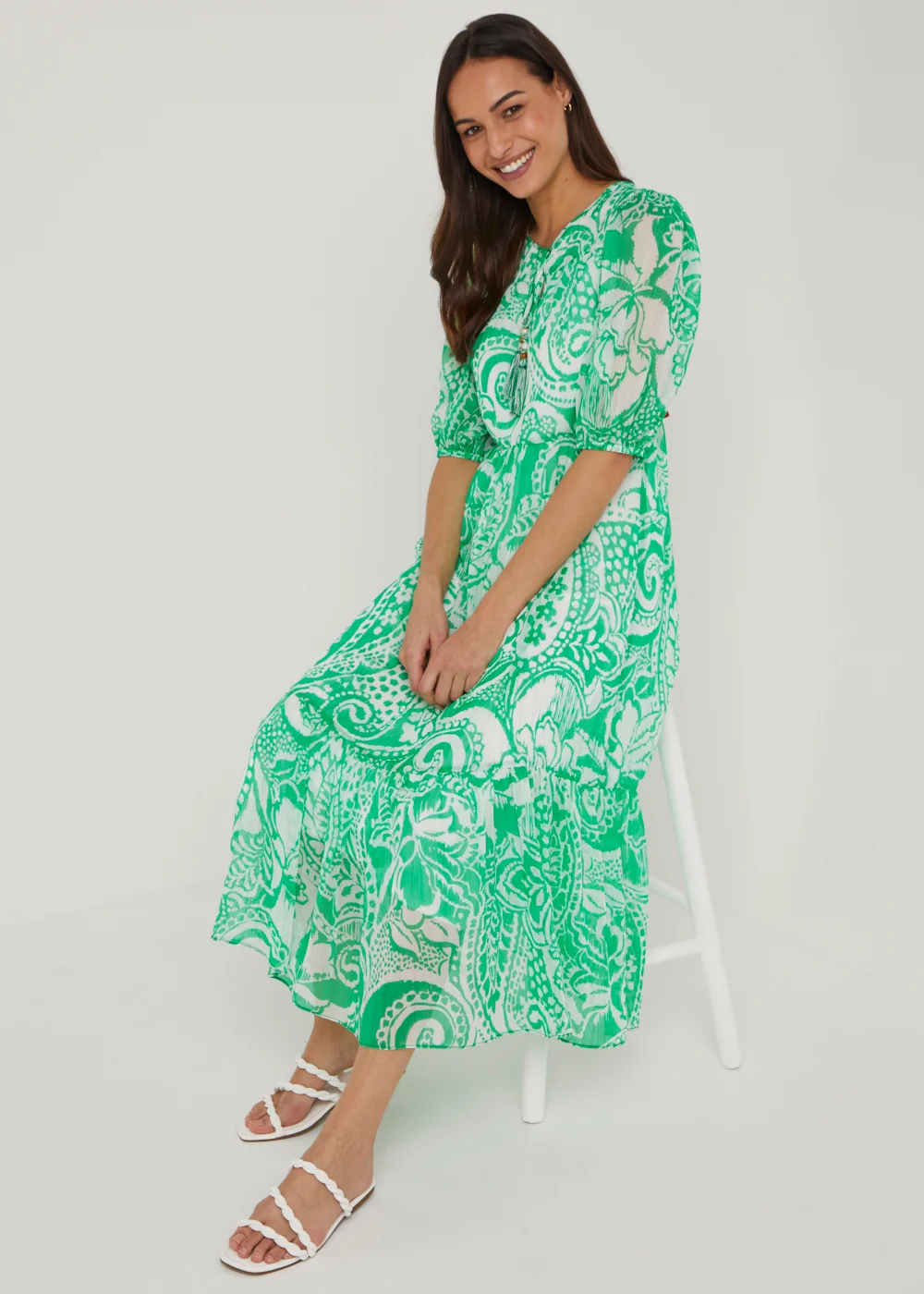 Green Paisley Chiffon Midi Dress - 8 Image 3