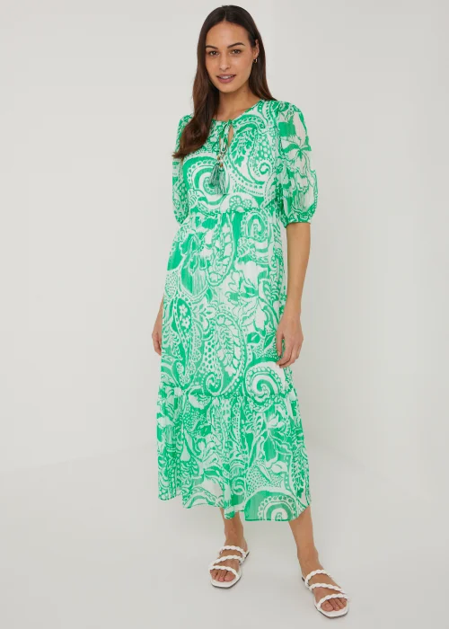 Green Paisley Chiffon Midi Dress - 8 Image 1