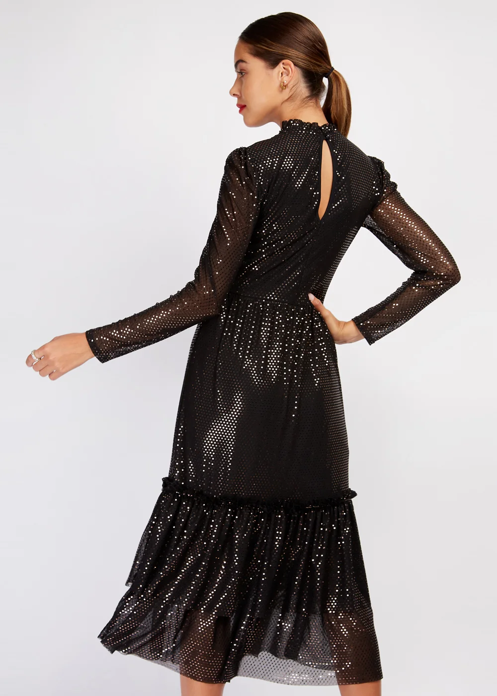 Girls on Film Black Copper Foil Mesh Maxi Dress - 6 Image 3