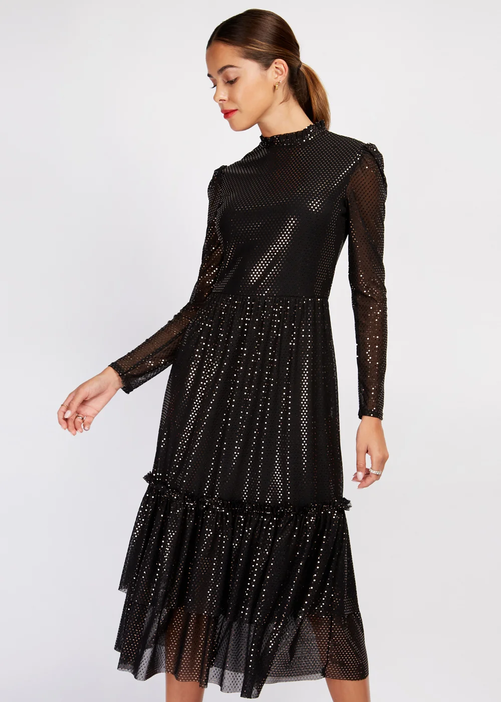 Girls on Film Black Copper Foil Mesh Maxi Dress - 6 Image 4