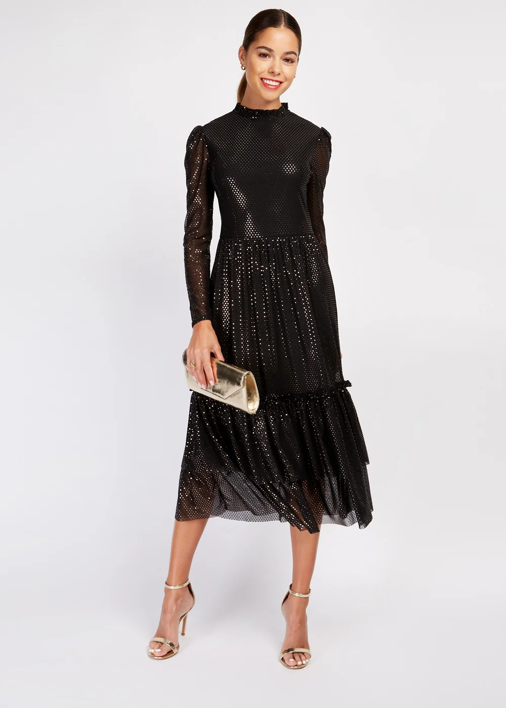 Girls on Film Black Copper Foil Mesh Maxi Dress - 6 Image 1