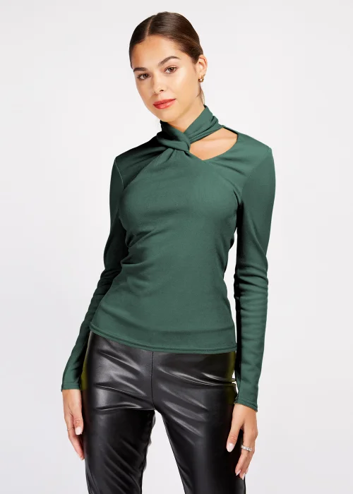 Girls on Film Emerald Green Ribbed Long Sleeve Top - Size 6 Image 1