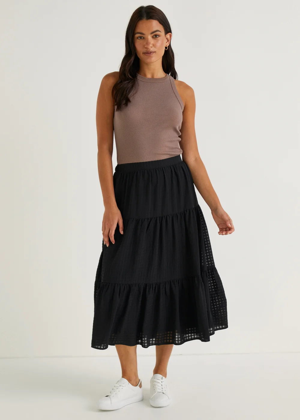 Black Check Tiered Skirt - Size 8 Image 1