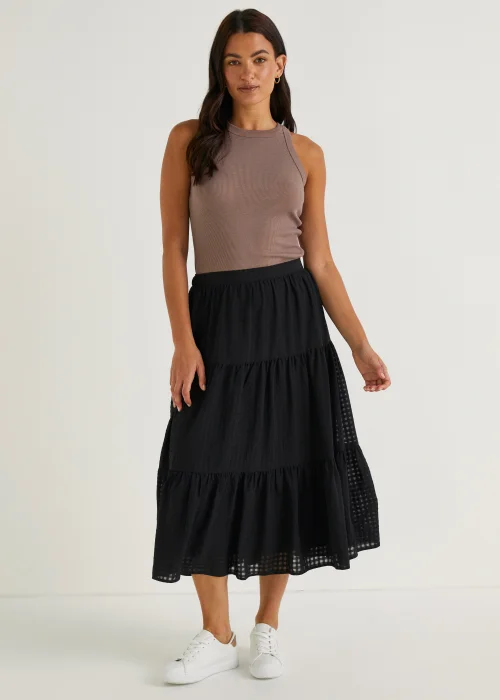 Black Check Tiered Skirt - Size 8 Image 1