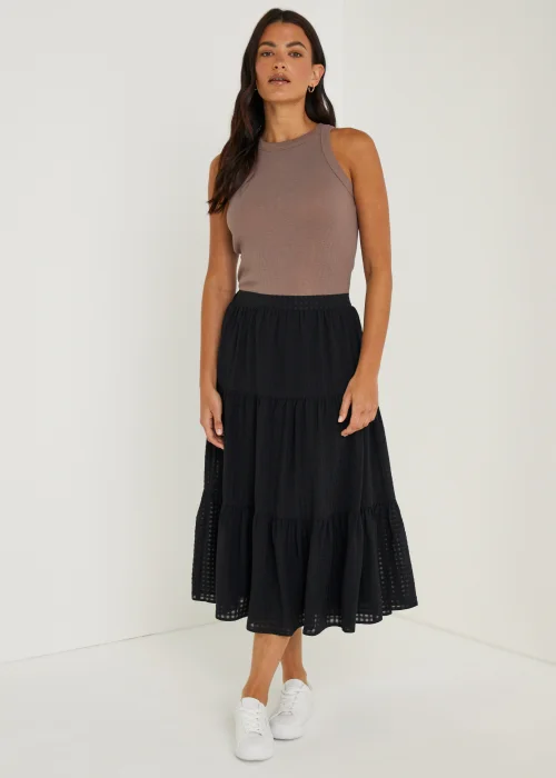 Black Check Tiered Skirt - Size 8 Image 3