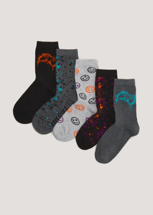 Kids 5 Pack Gamer Ankle Socks (Younger 6-Older 6.5) - 4-6.5 Image 1