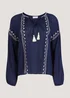 Navy Embroidery Blouse - Size 8 Image 3