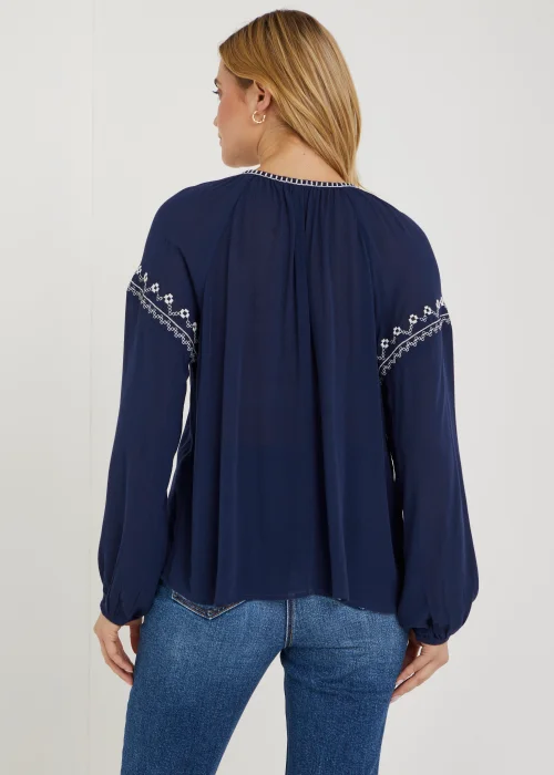 Navy Embroidery Blouse - Size 8 Image 2