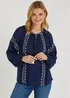 Navy Embroidery Blouse - Size 8 Image 1