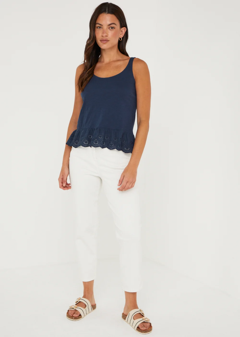 Navy Schiffley Hem Vest Top - Size 8 Image 2