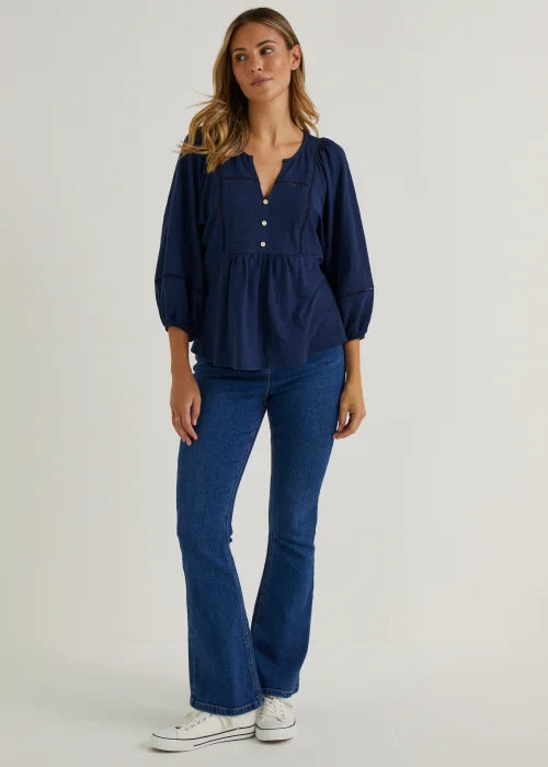 Navy Boho Jersey Top - Size 8 Image 4