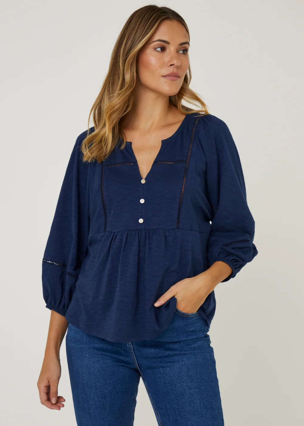 Navy Boho Jersey Top - Size 8 Image 1