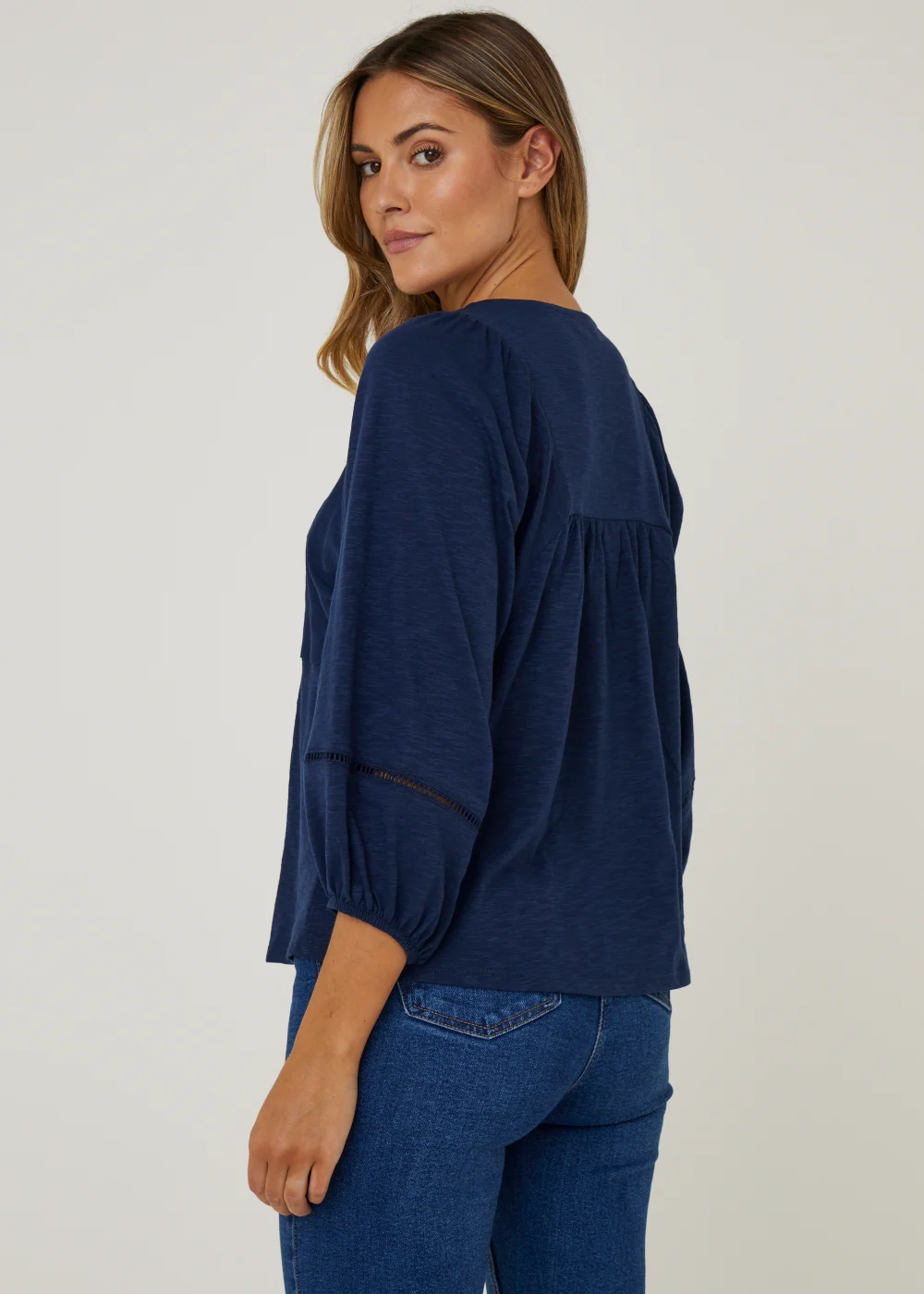 Navy Boho Jersey Top - Size 8 Image 2