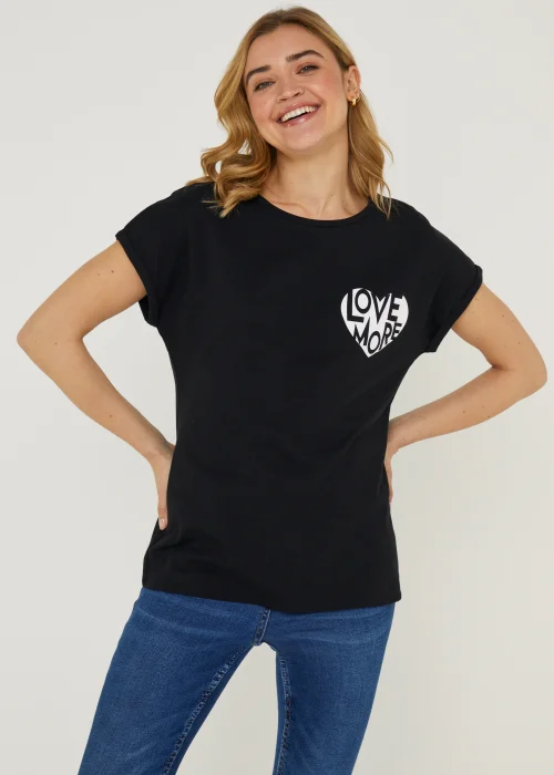 Black Love More Slogan T-Shirt - Small Image 1