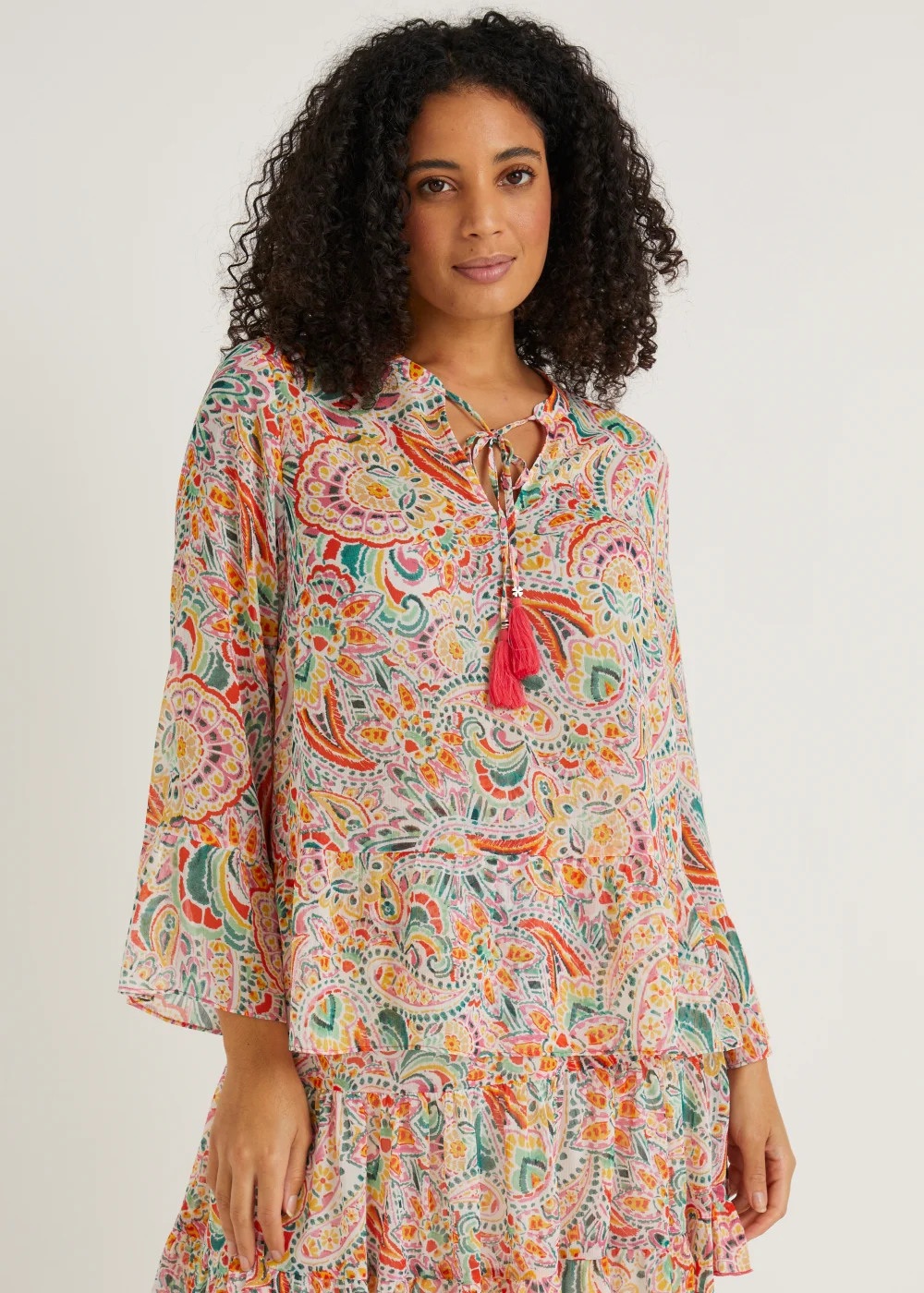 Pink Paisley Chiffon Tassel Co-Ord Blouse - 8 Image 1