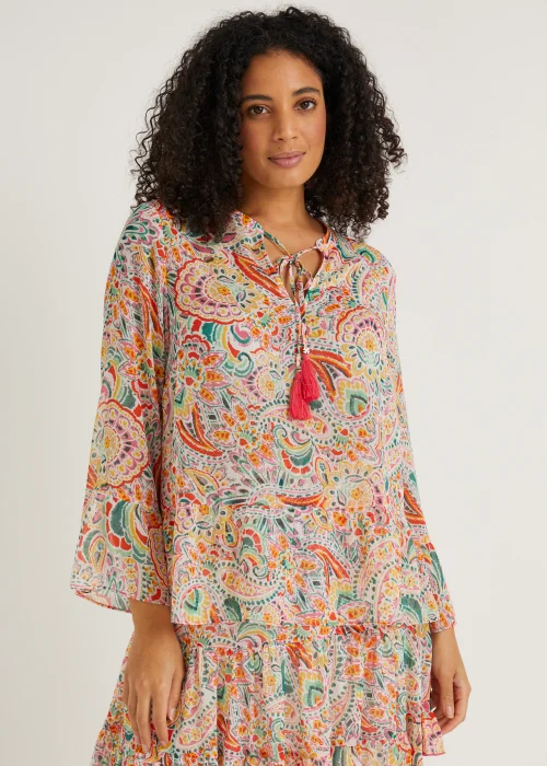 Pink Paisley Chiffon Tassel Co-Ord Blouse - 8 Image 1