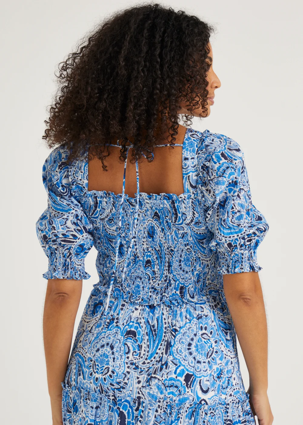 Blue Paisley Shirred Co-Ord Crop Top - Size 8 Image 2