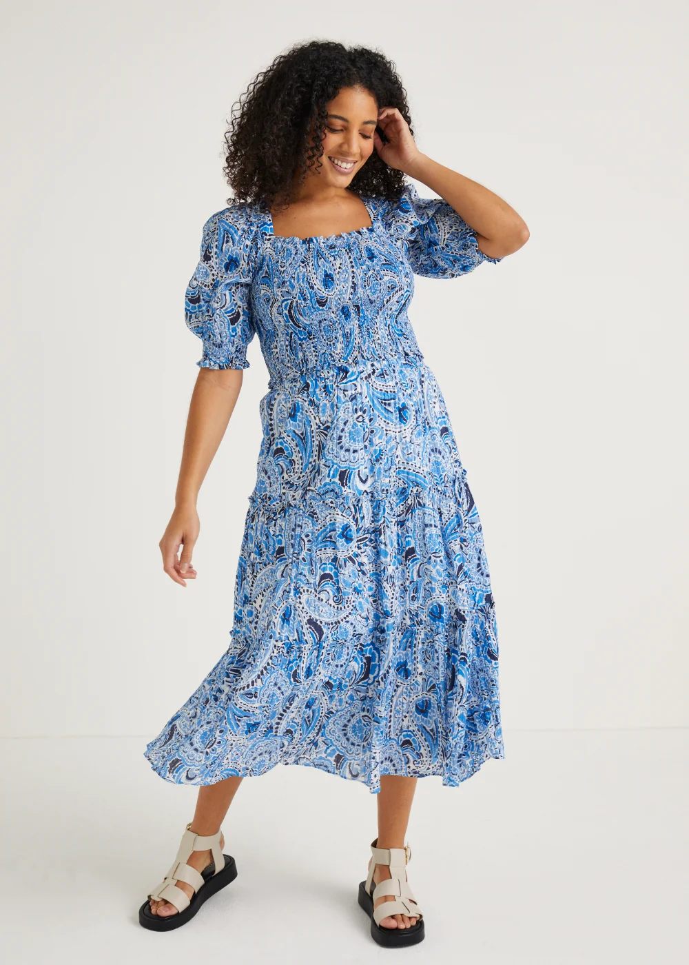 Blue Paisley Shirred Co-Ord Crop Top - Size 8 Image 4