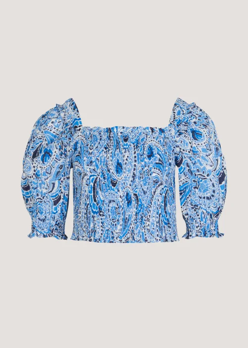 Blue Paisley Shirred Co-Ord Crop Top - Size 8 Image 5