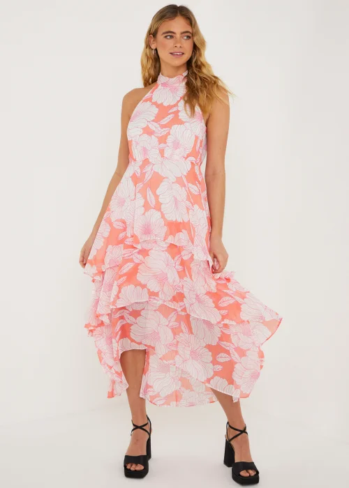 Be Beau Orange Floral Tiered Chiffon Midaxi Dress - Size 8 Image 5